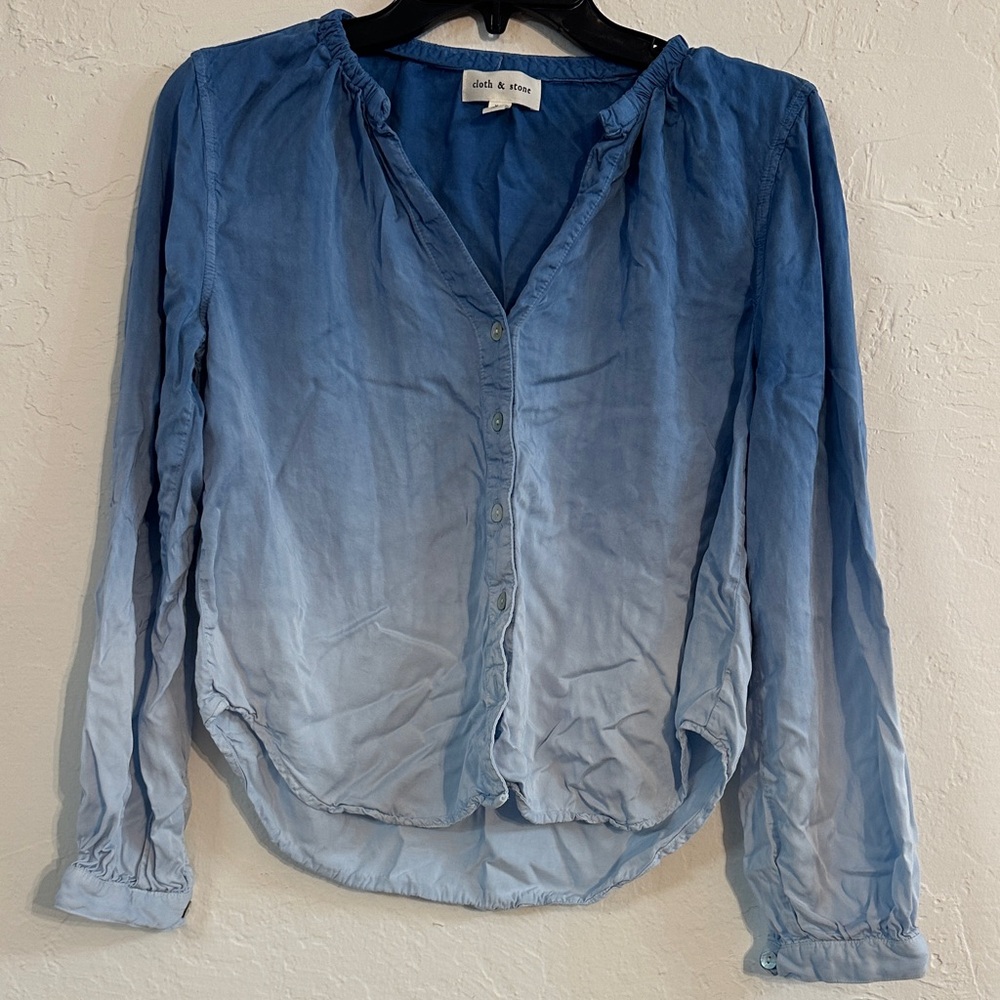 Cloth & Stone Ombre Button-Down Blouse – XS, Long Sleeve, Lightweight Casual Top